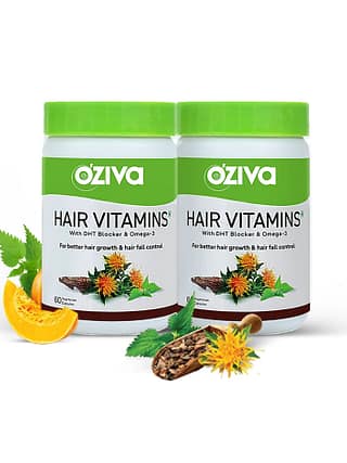 OZiva Hair Vitamins (With DHT Blocker & Omega-3), 60 Capsules